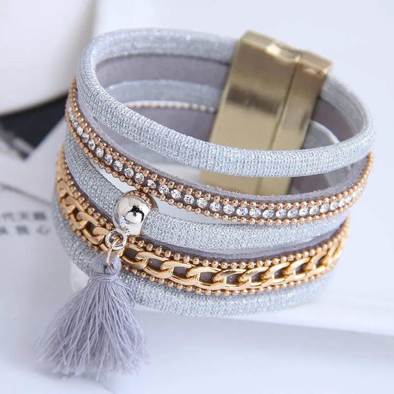 Punk PU Leather Bracelets Tassel Charm Bangles Men Accessories