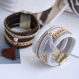 Punk PU Leather Bracelets Tassel Charm Bangles Men Accessories