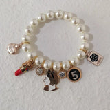 Elastic Glass Pearl Bead Charm Bracelet Crystal Bangle