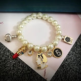 Elastic Glass Pearl Bead Charm Bracelet Crystal Bangle