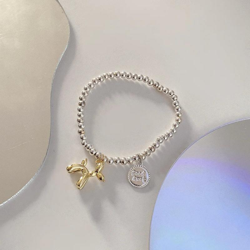 Balloon Dog Women Bracelet Beaded Elastic Rope Jewelry Bangles Silver