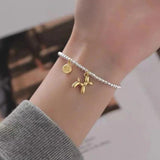 Balloon Dog Women Bracelet Beaded Elastic Rope Jewelry Bangles Silver