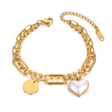Titanium Stainless Steel Double Layer Chain Bracelet Heart Charm B21125