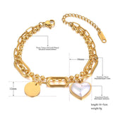 Titanium Stainless Steel Double Layer Chain Bracelet Heart Charm B21125