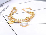 Titanium Stainless Steel Double Layer Chain Bracelet Heart Charm B21125