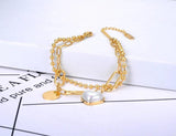 Titanium Stainless Steel Double Layer Chain Bracelet Heart Charm B21125