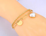 Titanium Stainless Steel Double Layer Chain Bracelet Heart Charm B21125