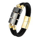 Gallstone Men's Stainless Steel Leather Bracelet