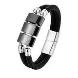 Gallstone Men's Stainless Steel Leather Bracelet