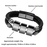 Gallstone Men's Stainless Steel Leather Bracelet