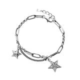 Silver Zircon Double Stars Bracelet for Women Girl Birthday Gift
