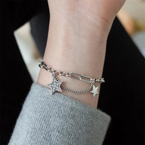 Silver Zircon Double Stars Bracelet for Women Girl Birthday Gift