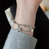 Silver Zircon Double Stars Bracelet for Women Girl Birthday Gift