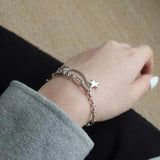 Silver Zircon Double Stars Bracelet for Women Girl Birthday Gift