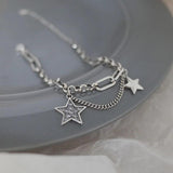 Silver Zircon Double Stars Bracelet for Women Girl Birthday Gift