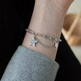 Silver Zircon Double Stars Bracelet for Women Girl Birthday Gift