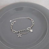 Silver Zircon Double Stars Bracelet for Women Girl Birthday Gift