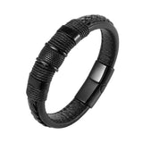 Multi-layer Brown Leather Bracelets Men Stainless Steel Magnetic Clasp