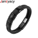 Multi-layer Brown Leather Bracelets Men Stainless Steel Magnetic Clasp
