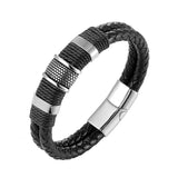 Multi-layer Brown Leather Bracelets Men Stainless Steel Magnetic Clasp