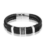 Multi-layer Brown Leather Bracelets Men Stainless Steel Magnetic Clasp