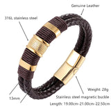 Multi-layer Brown Leather Bracelets Men Stainless Steel Magnetic Clasp