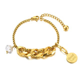 Bohemia Pearl Charm Bracelet Stainless Steel Good Luck Tag Chain