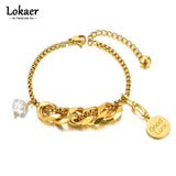 Bohemia Pearl Charm Bracelet Stainless Steel Good Luck Tag Chain