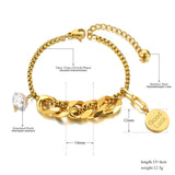 Bohemia Pearl Charm Bracelet Stainless Steel Good Luck Tag Chain