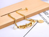 Bohemia Pearl Charm Bracelet Stainless Steel Good Luck Tag Chain