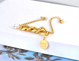 Bohemia Pearl Charm Bracelet Stainless Steel Good Luck Tag Chain