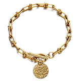 U Chain Toggle Bracelet Stainless Steel Round Disc Charm Bracelet Silver/Gold