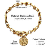 U Chain Toggle Bracelet Stainless Steel Round Disc Charm Bracelet Silver/Gold