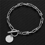 U Chain Toggle Bracelet Stainless Steel Round Disc Charm Bracelet Silver/Gold
