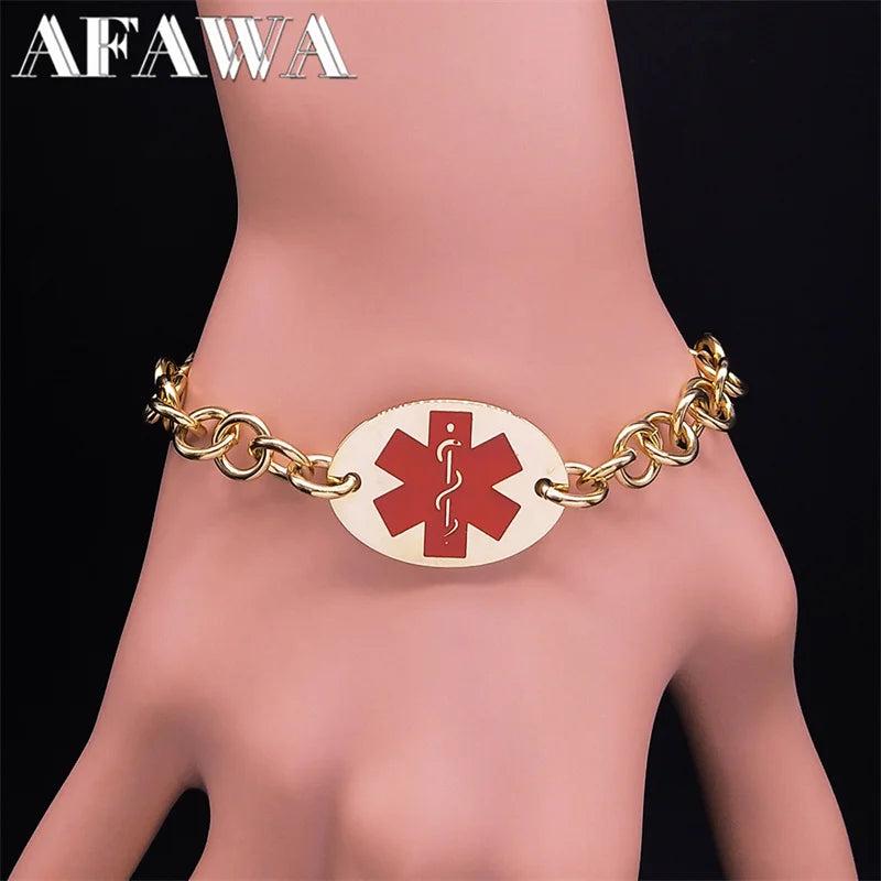 Medical Alert ID Chain Bracelet Stainless Steel Emergency Reminder