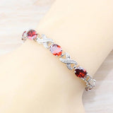 Bridal Wedding Costume Red Garnet CZ Chain Bracelet Women Jewelry