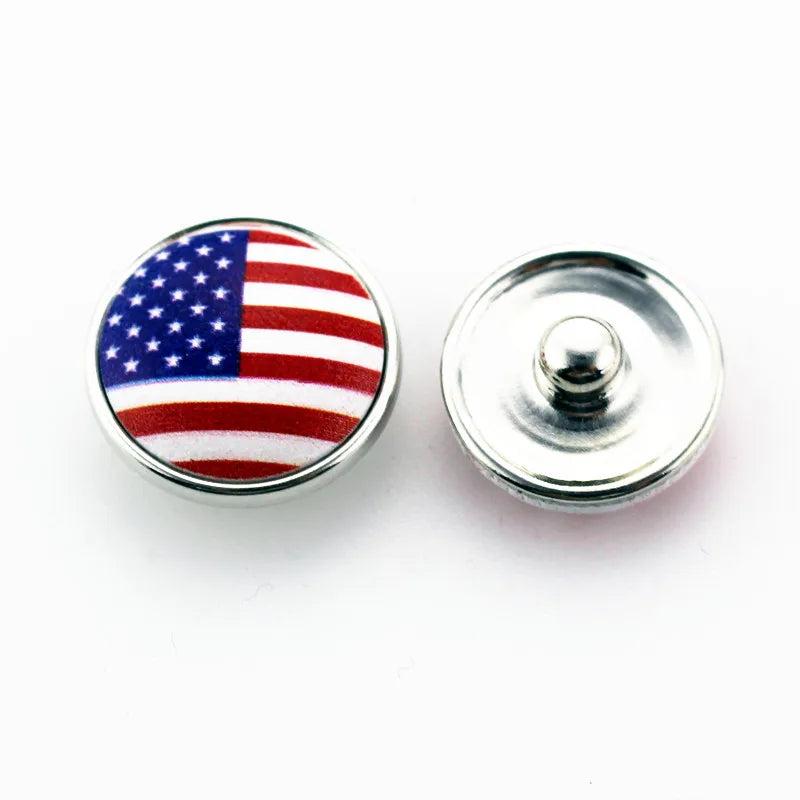 20pcs America Flag Snap Buttons 20mm Ginger Snap Bracelet DIY Jewelry