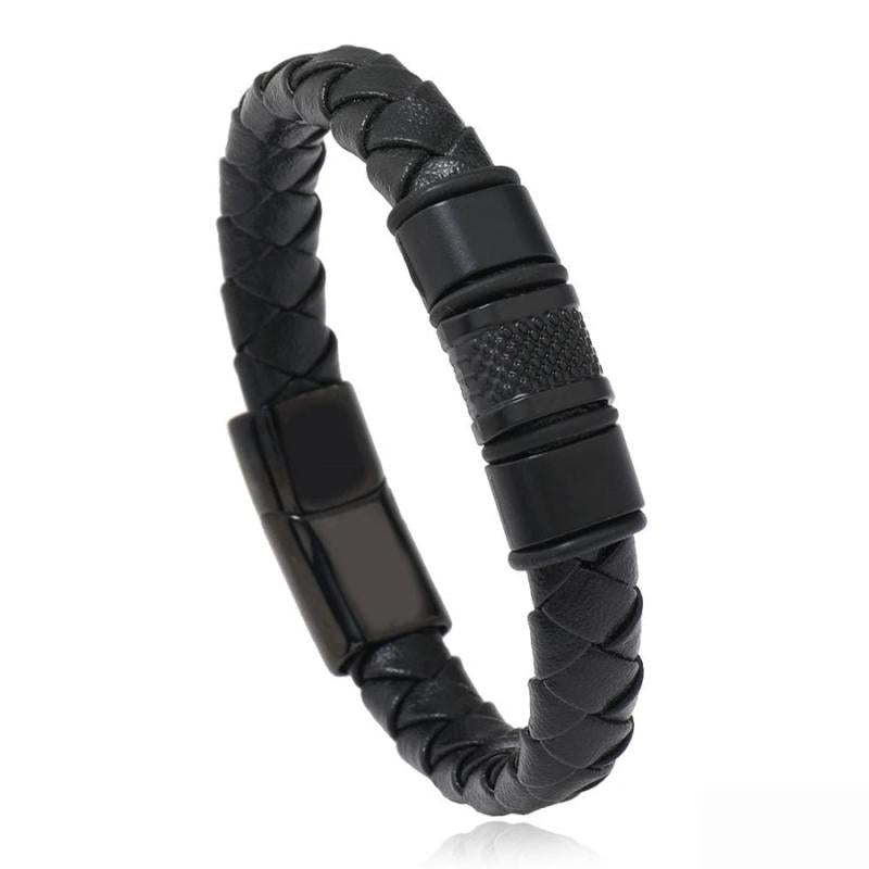 Men's Braid Leather Magnetic Buckle Bracelet Stainless Steel Rope
