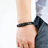 Men's Braid Leather Magnetic Buckle Bracelet Stainless Steel Rope