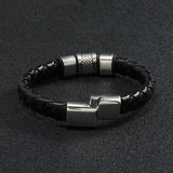 Men's Braid Leather Magnetic Buckle Bracelet Stainless Steel Rope