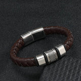 Men's Braid Leather Magnetic Buckle Bracelet Stainless Steel Rope