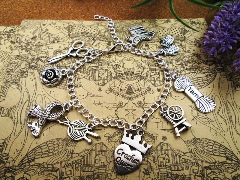 YARN CROCHET LOVER Charm Bracelet, Silver Plated for Girls/Boys, Party, Birthday