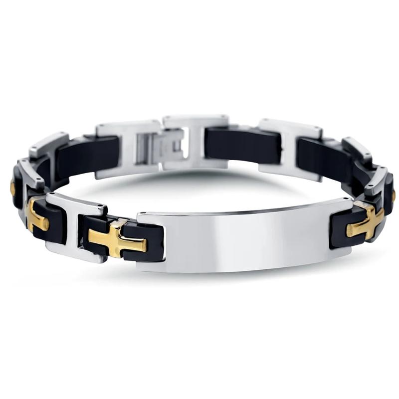 NIBA Men Silicone Stainless Steel Cross Bracelets Hand Chain