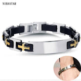 NIBA Men Silicone Stainless Steel Cross Bracelets Hand Chain