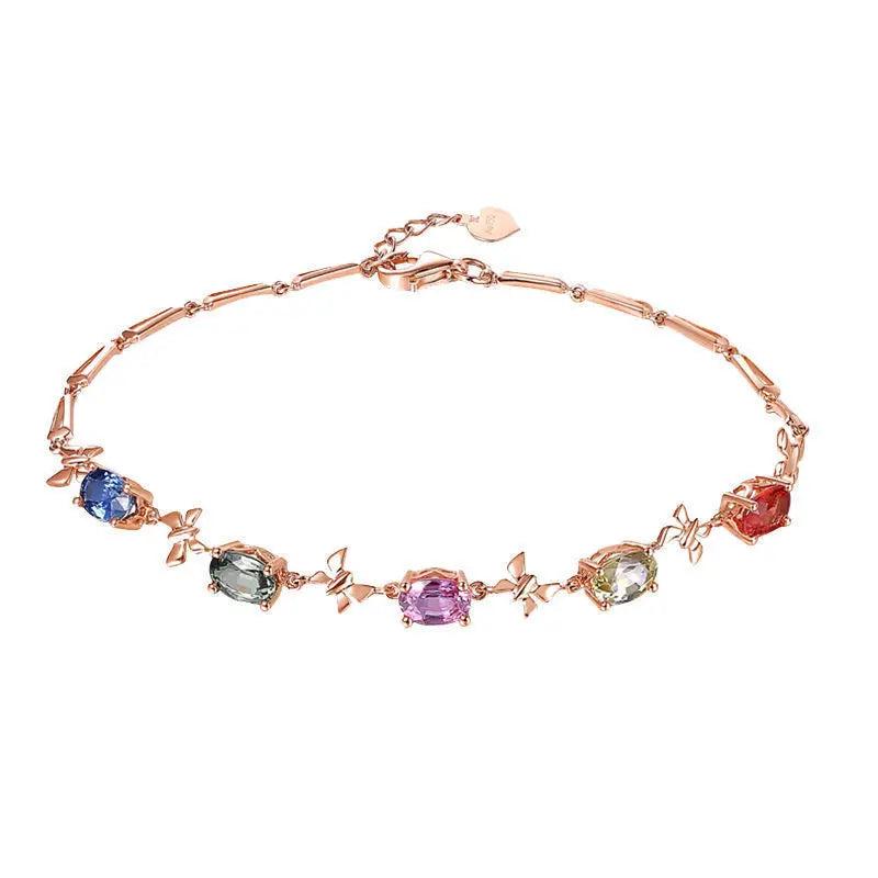 Rose Tennis Bracelet Rainbow Zircon Charm Jewelry