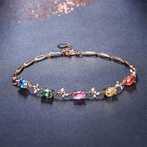 Rose Tennis Bracelet Rainbow Zircon Charm Jewelry