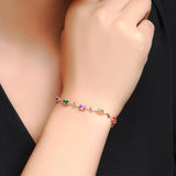 Rose Tennis Bracelet Rainbow Zircon Charm Jewelry