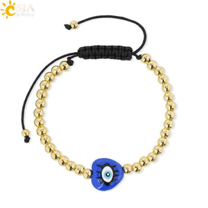 CSJA Evil Eye Bracelet Heart Shaped Braided Bead Women Girl Jewelry Gift