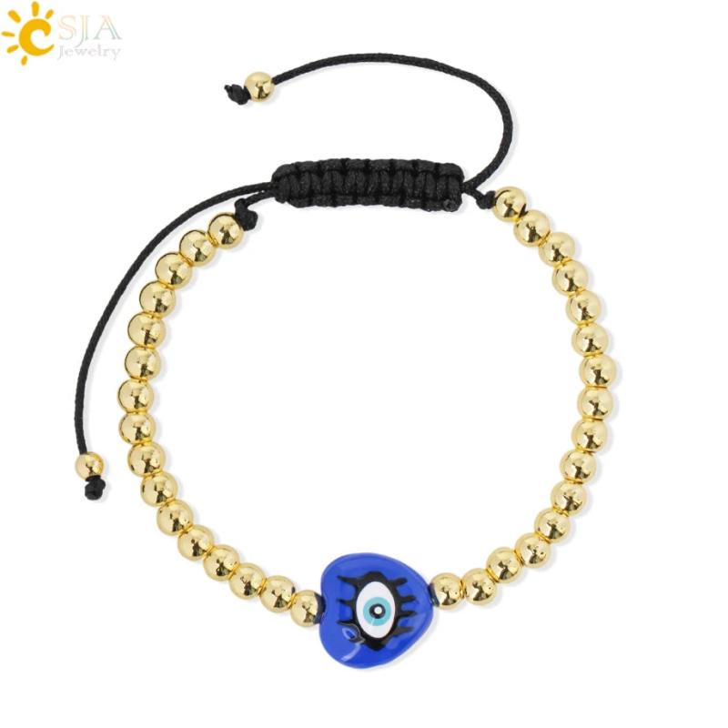 CSJA Evil Eye Bracelet Heart Shaped Braided Bead Women Girl Jewelry Gift
