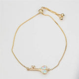 Love Heart Key Opal Stone Bracelet, Rose Silver Chain, Geometric Jewelry
